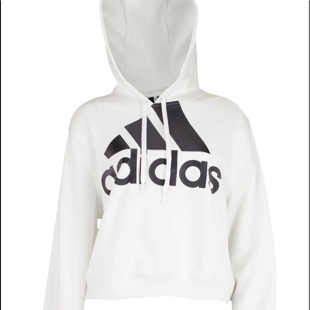 Adidas Logo White Cropped Hoodie